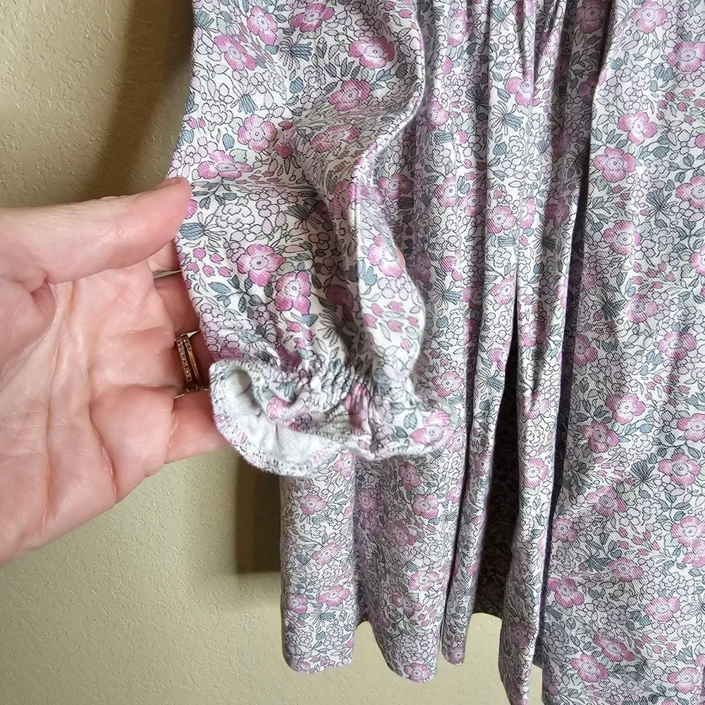 Pi&Pa Girls Floral Smocked Dress Pink Purple Long Sleeve Ruffle Collar Size 4